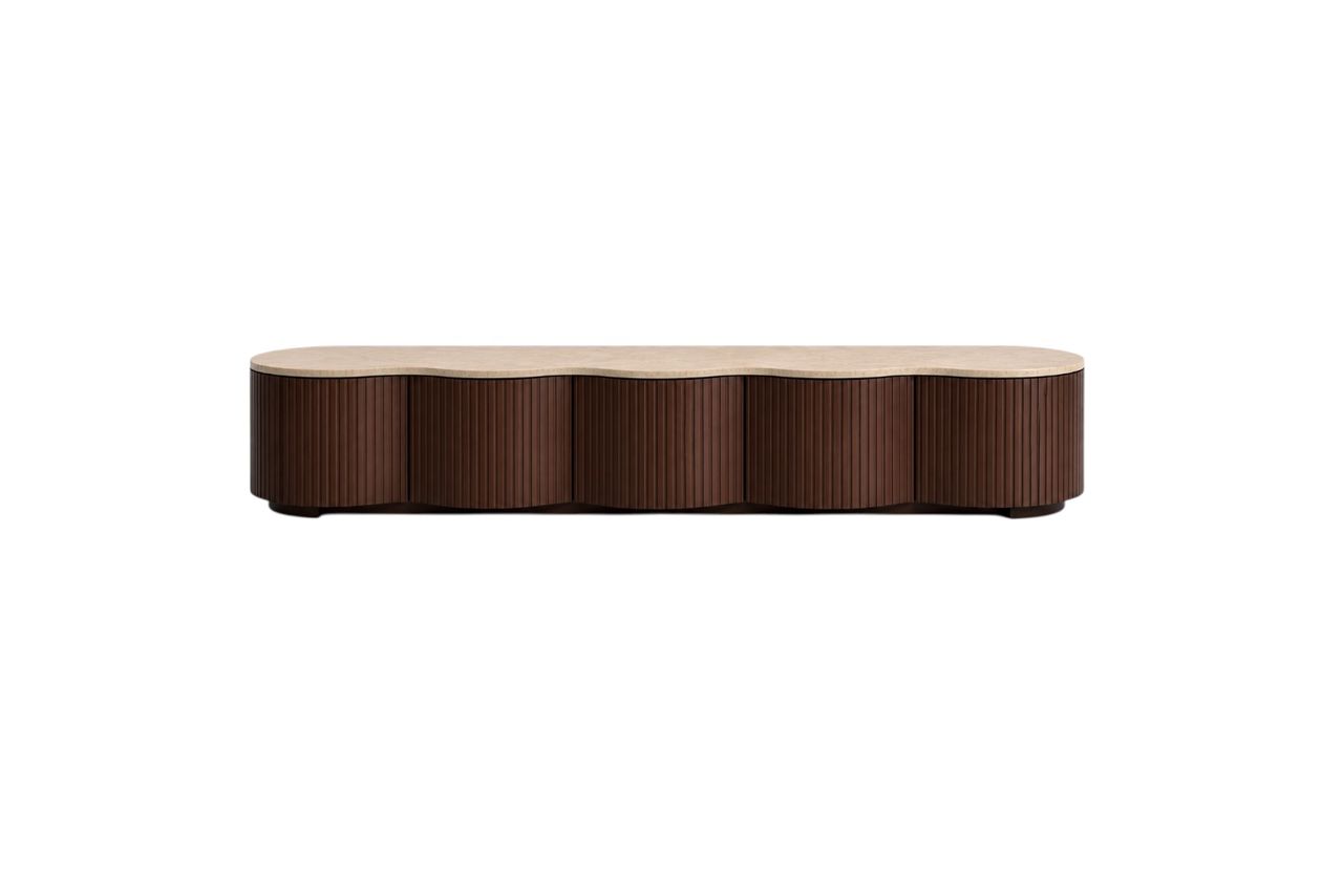 Hadid No.01 — Fluted Travertine Media Console