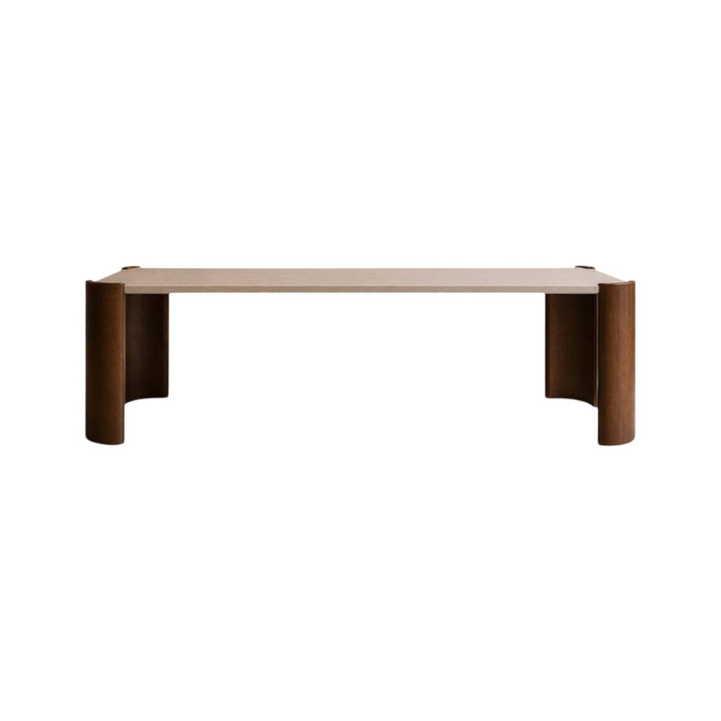 Hadid Dining Table — Travertine & Walnut