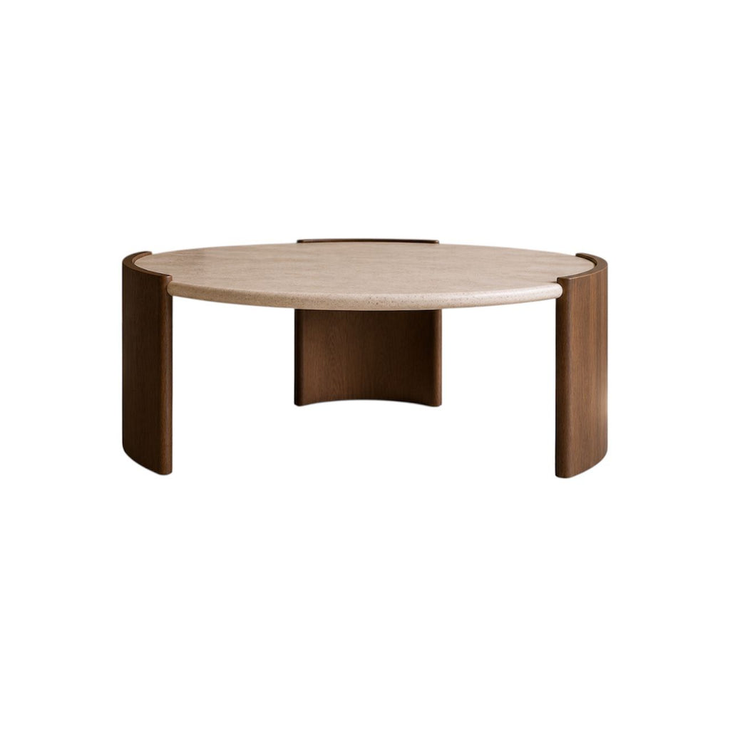 Hadid Dining Table — Travertine & Walnut (Round)