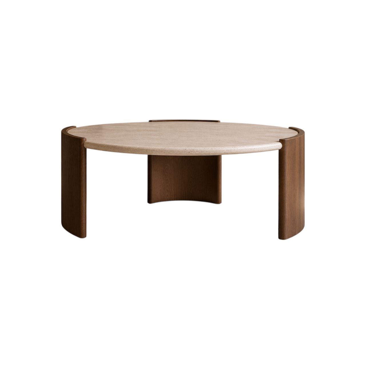 Hadid Dining Table — Travertine & Walnut (Round)