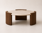 Monroe Travertine Coffee Table — Fluted Walnut Base