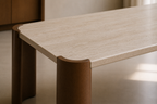Hadid Dining Table — Travertine & Walnut