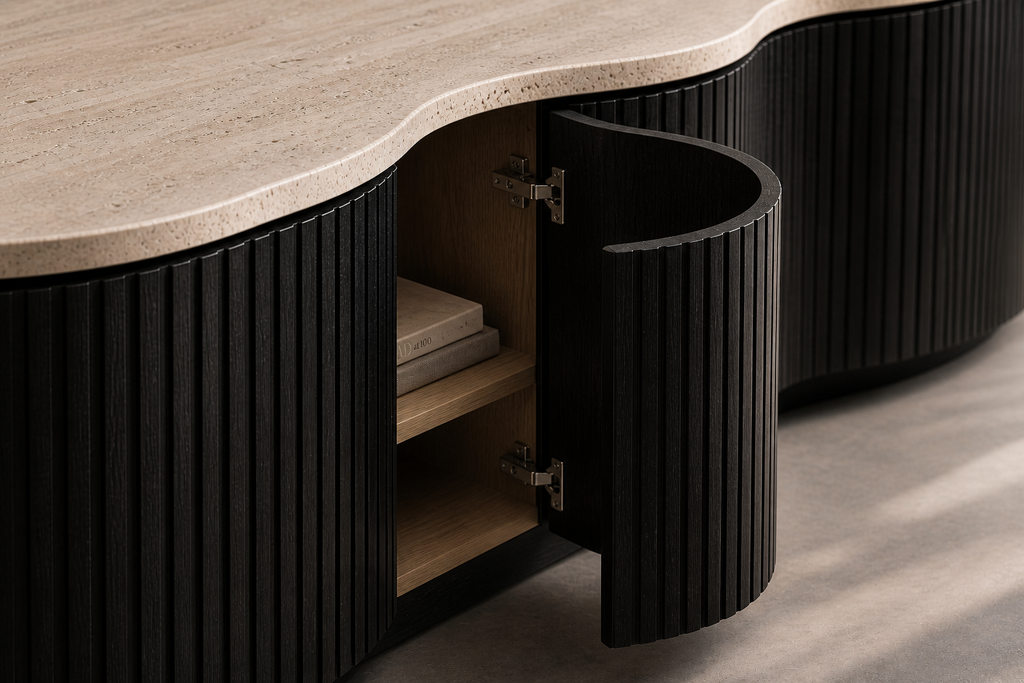 Hadid No.01 — Fluted Travertine Media Console