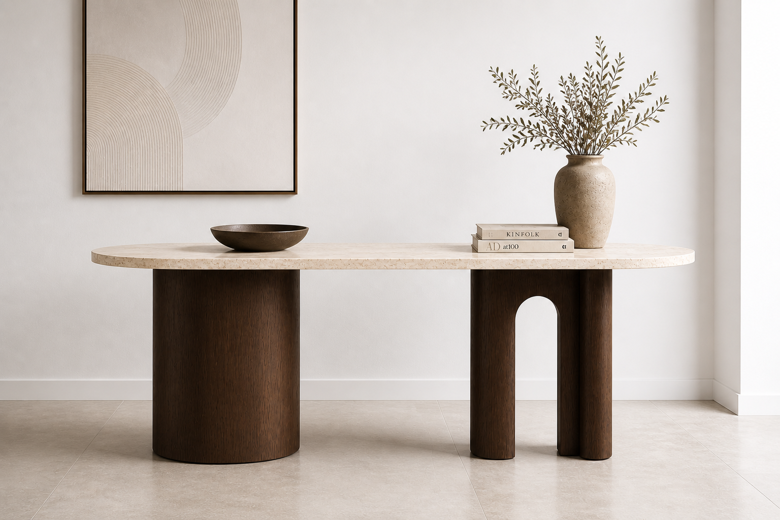 Aura Console Table / Desk – Travertine Top