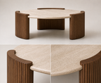 Monroe Travertine Coffee Table — Fluted Walnut Base
