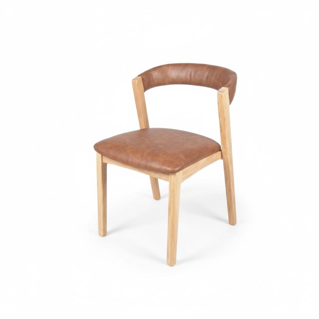 Folke Curved Back Oak Dining Chair – Genuine Leather