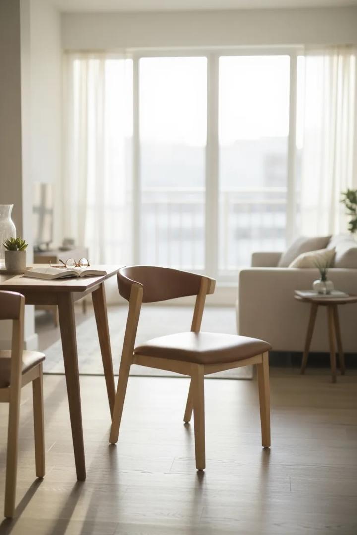 Folke Curved Back Oak Dining Chair – Genuine Leather