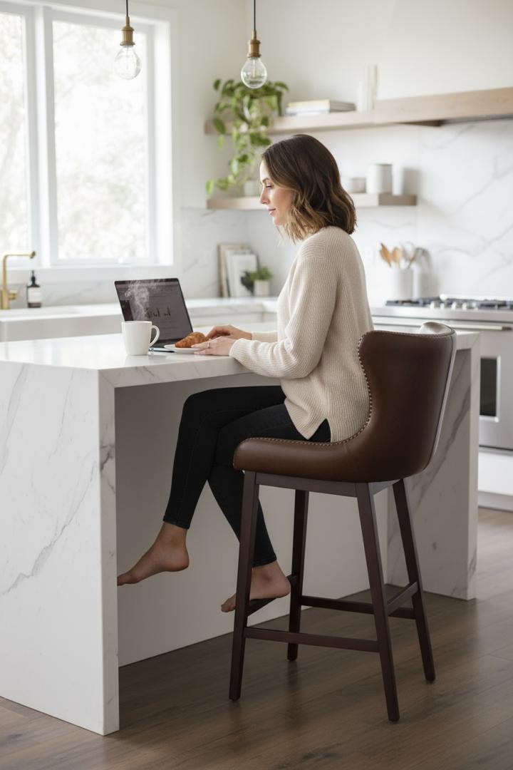 Studded Triloka Genuine Leather Bar Chair