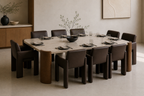 Hadid Dining Table — Travertine & Walnut