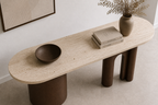 Aura Console Table / Desk – Travertine Top
