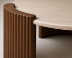 Monroe Travertine Coffee Table — Fluted Walnut Base