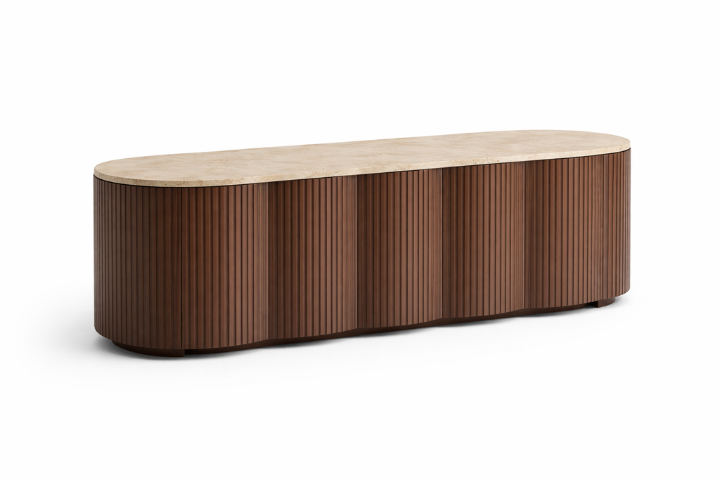 Hadid No.01 — Fluted Travertine Cabinet